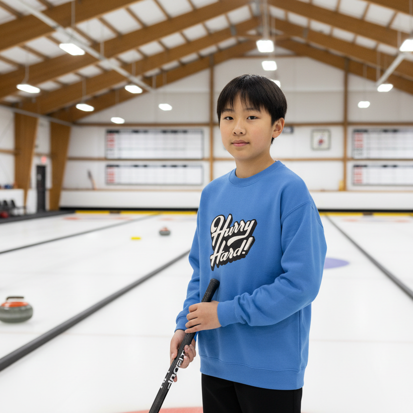 Hurry Hard Youth Curling Crewneck Sweatshirt